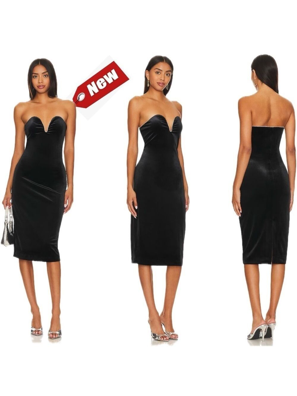 Steve Madden black velvet rhinestone trim strapless Charlene dress NWT